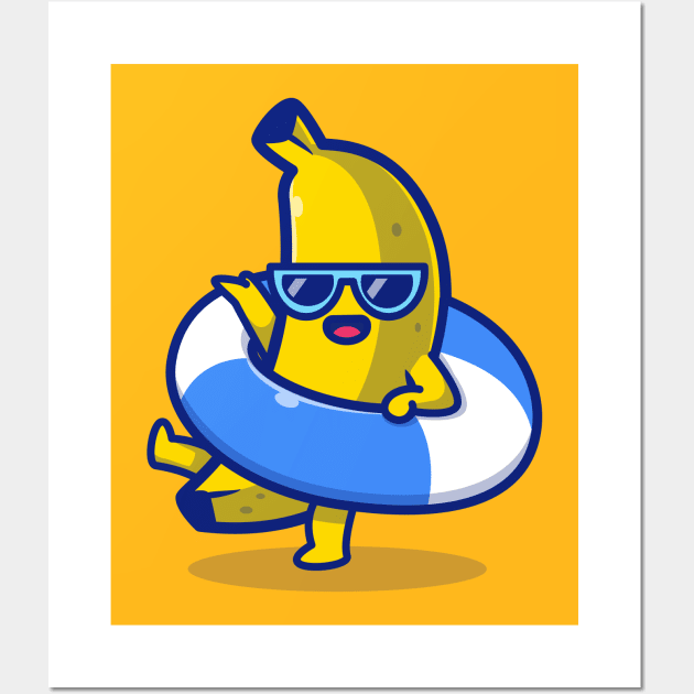 Cute Banana Wearing Balloon Cartoon Wall Art by Catalyst Labs